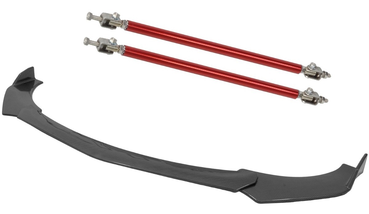 Kit Lip Universal Tipo Fibra Carbono + Sujetadores Lip Rojo