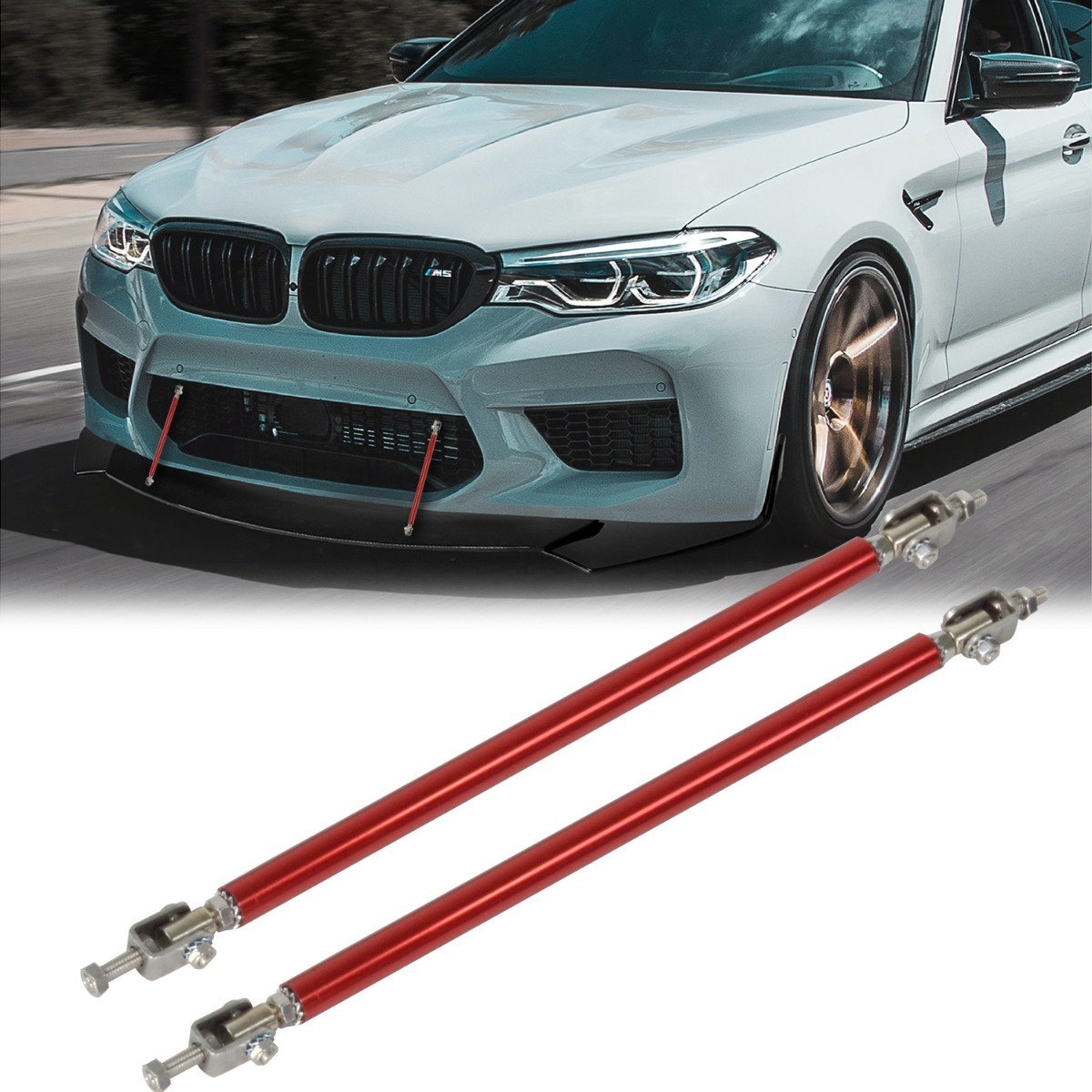 Kit Lip Universal Tipo Fibra Carbono + Sujetadores Lip Rojo