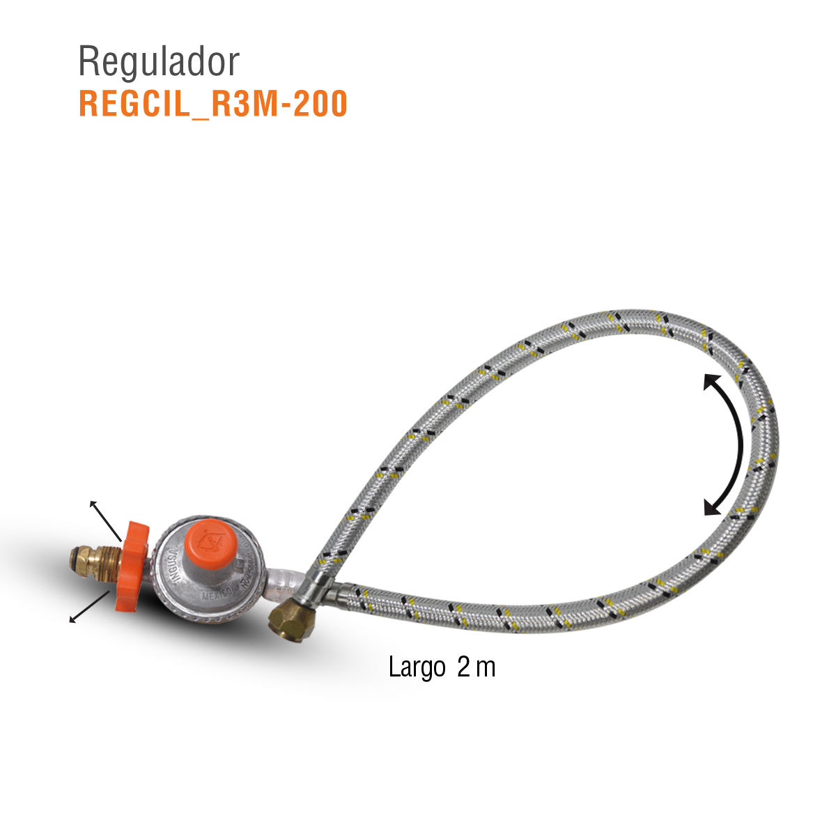 Regulador gas lp baja presion r3 c/manguera 2 m conex giratoria ingusa 