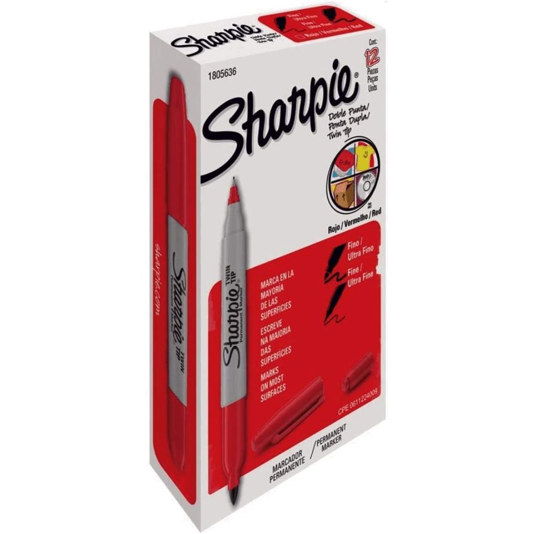 Marcador permanente Sharpie doble punta color rojo /12 pzas