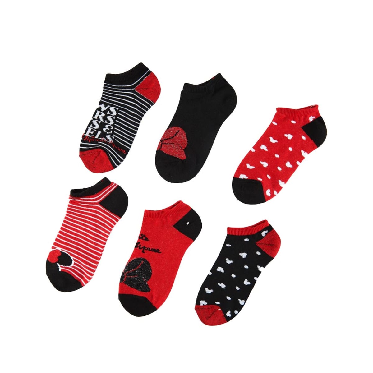 Set de 6 pares de tines de Minnie Mouse rojos con negro, para niña, mod. 1055045
