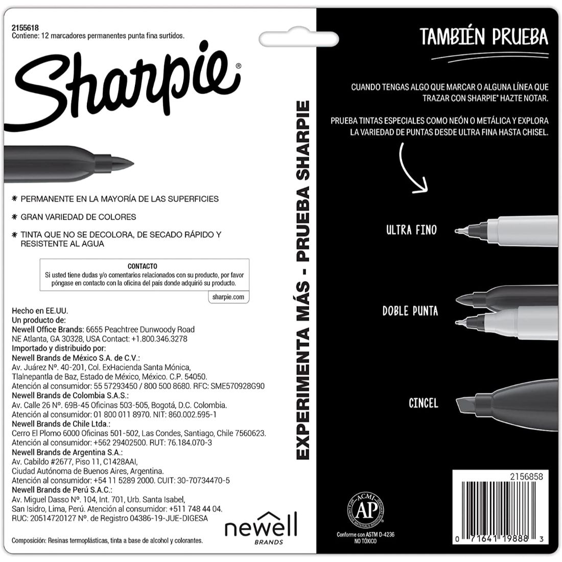 Marcadores Sharpie Colores Místicos 12CT Punta Fina