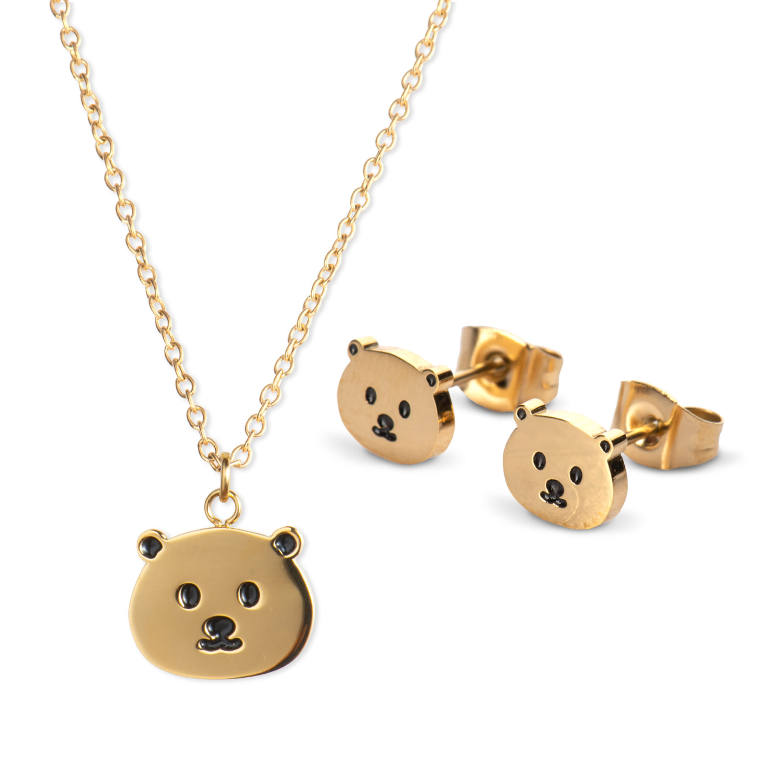 LuckyLy Set de Joyería para Mujer de Oso , Collar y Aretes de Acero Inoxidable con Baño de Oro 18k - Modelo Lila