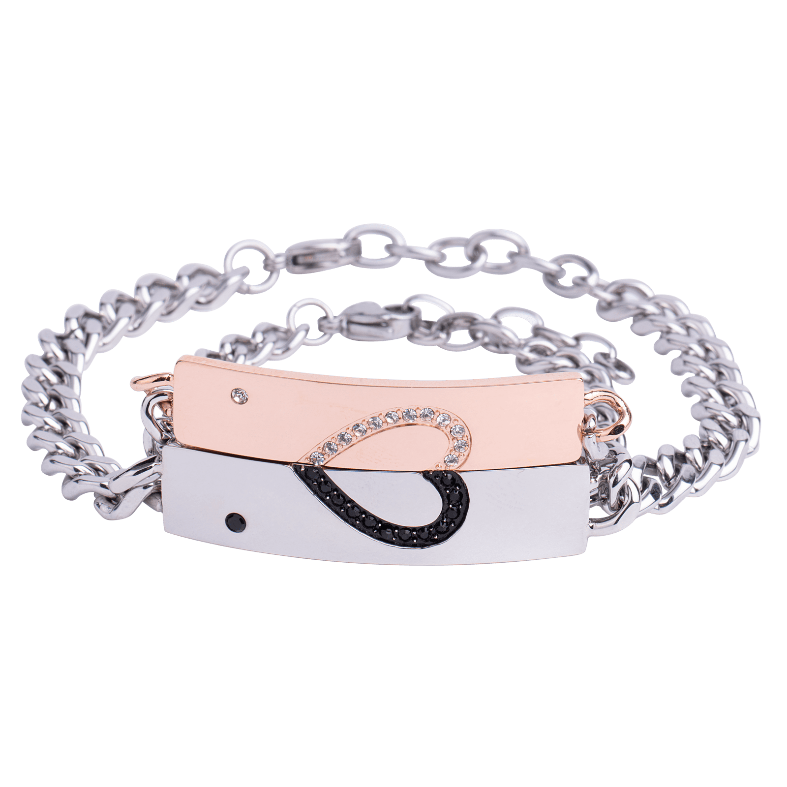 LuckyLy Pulseras para Pareja de Corazón de Acero Inoxidable y Zirconia Cúbica , Pulsera Hombre Plata, Pulsera Mujer Oro Rosa 18k - Modelo Cuore