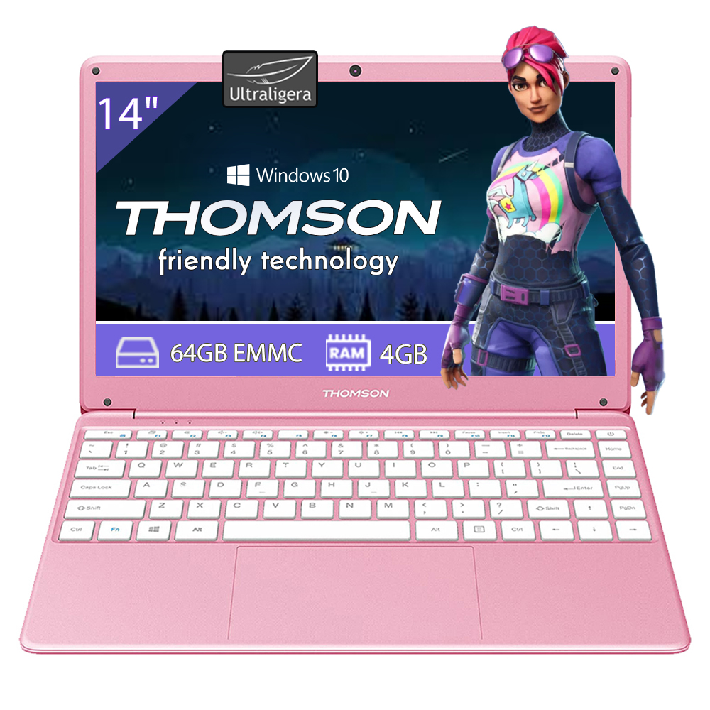 Laptop Thomson Neo X14C Procesador Intel Celeron Pantalla 14 Pulgadas Disco Duro eMMC 64GB Ram 4GB- Rosa