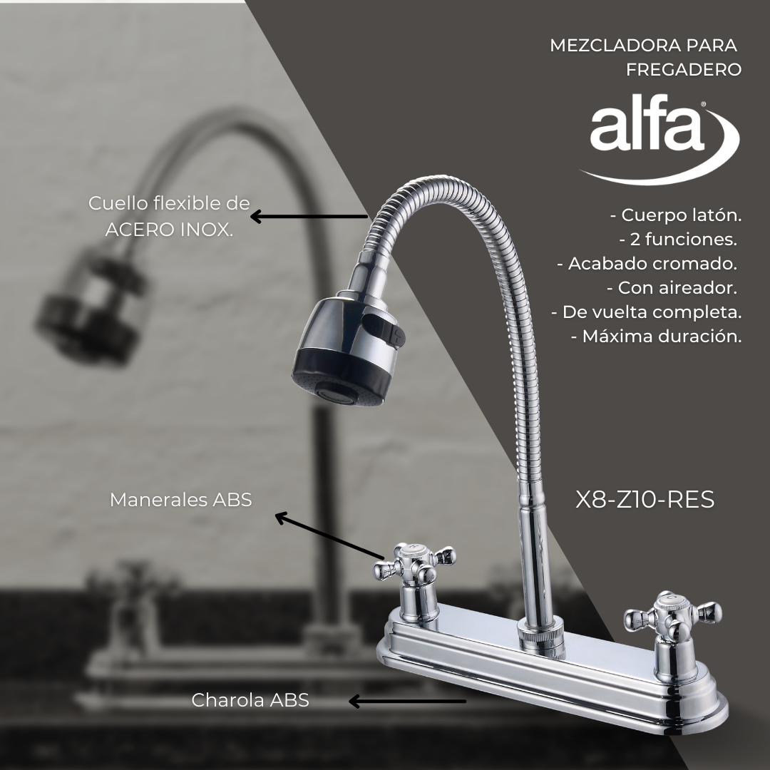 Llave Mezcladora Fregadero Tarja Cocina Cruzeta 2 Funciones