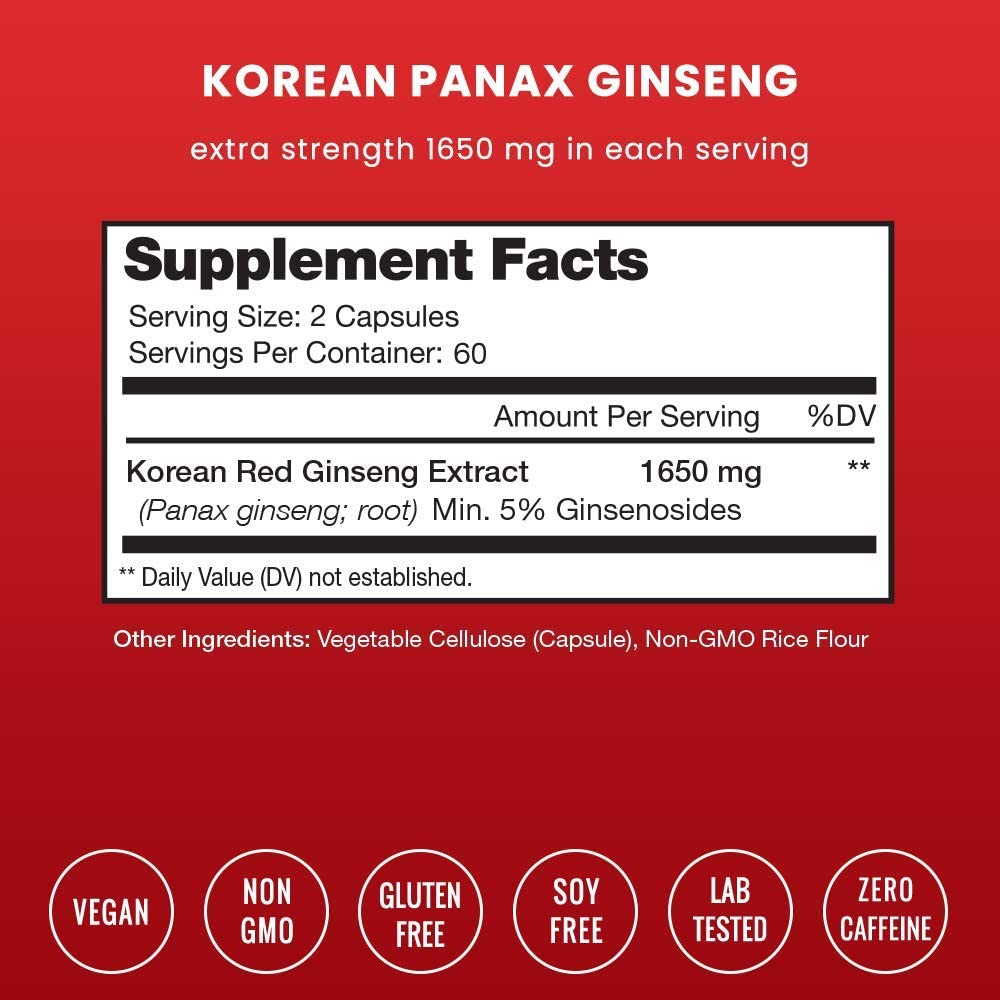 capsulas Ginseng Korean Panax -1650 mg- Nutra Champs suplemento