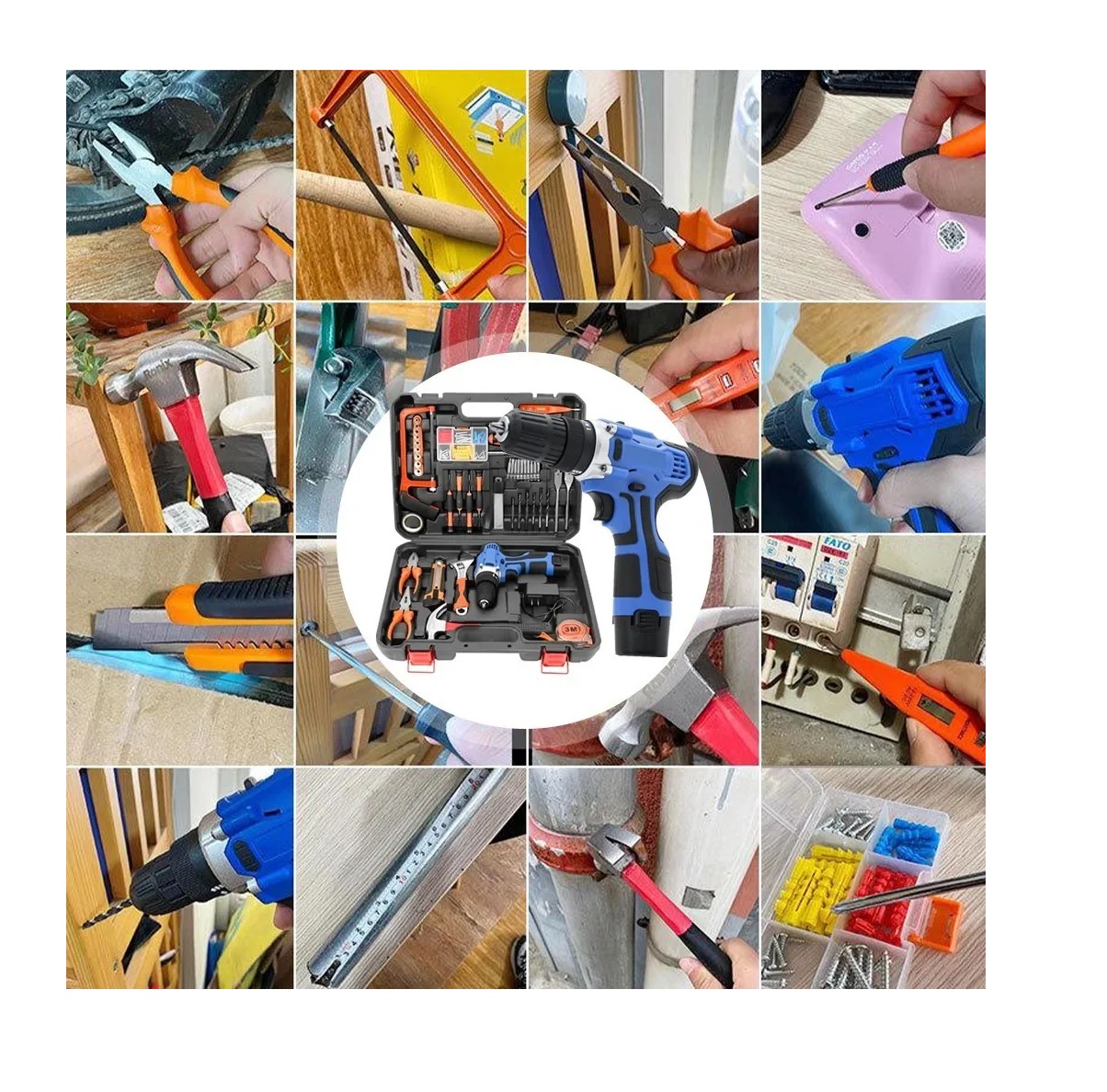 Kit De Herramientas Taladro Eléctrico De Litio Azul