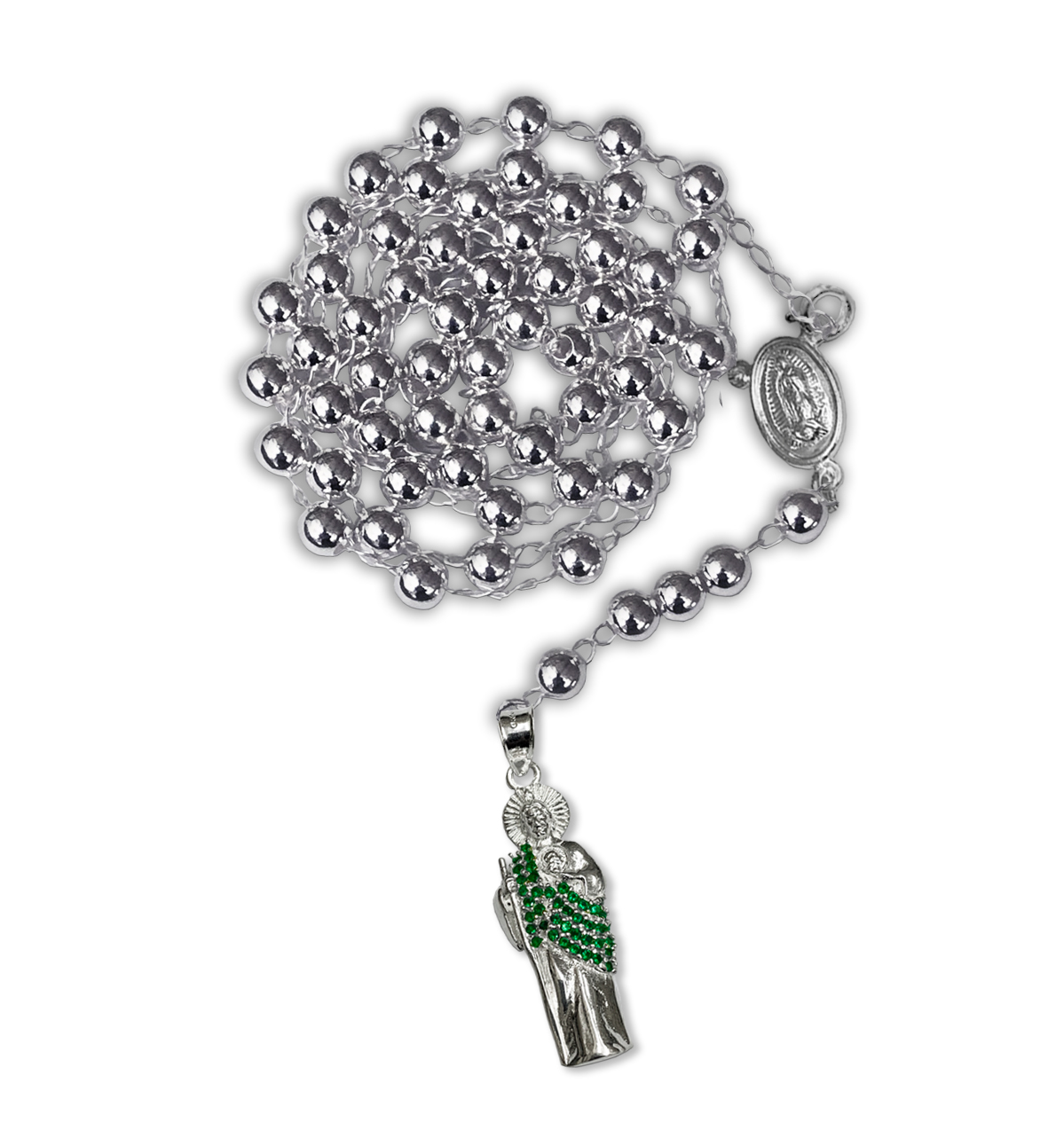 Rosario San Judas Tadeo Plata .925 Y circonias verdes Bola #6
