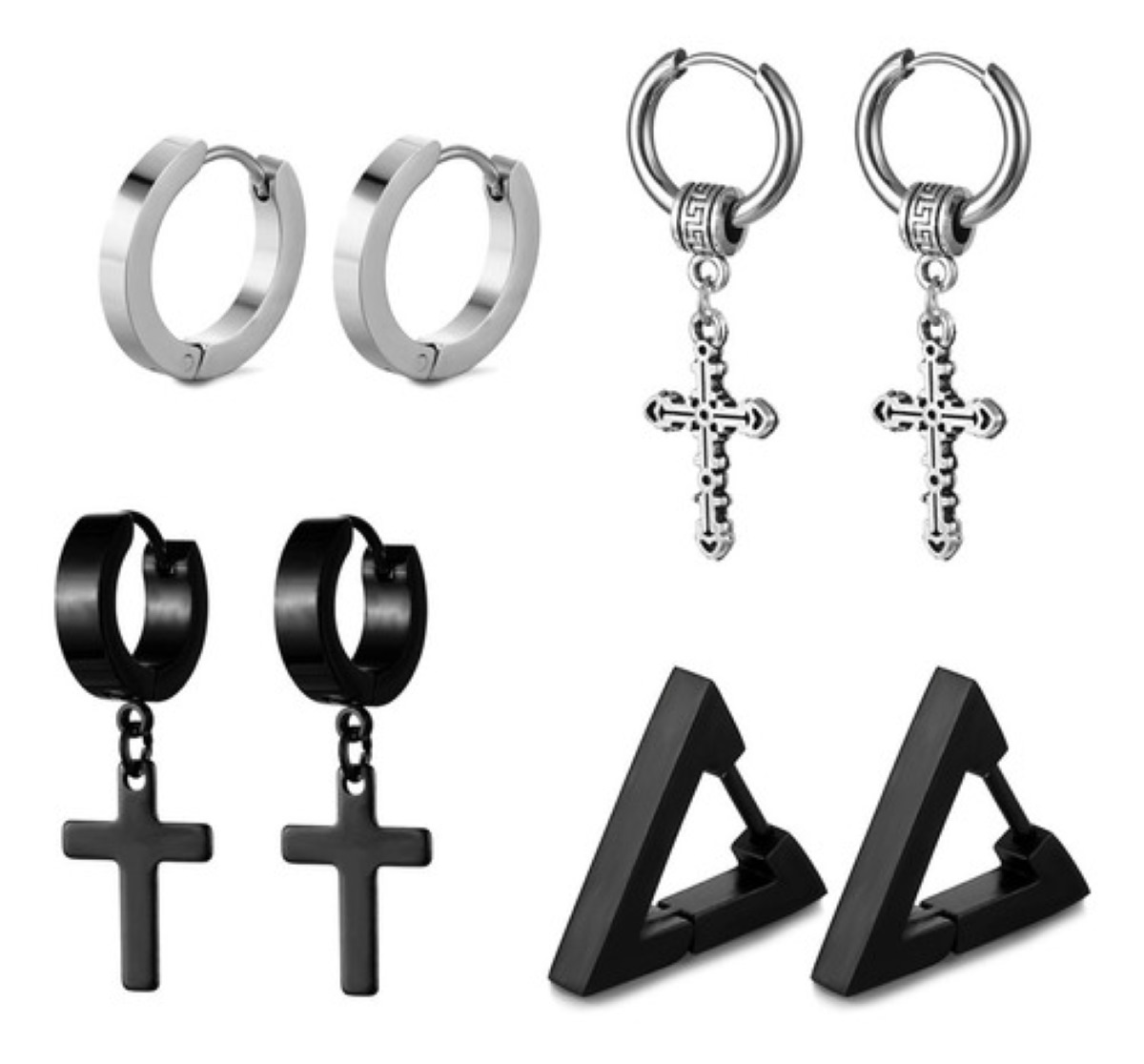 4 Pares de Pendientes de Cruz Acero Inoxidable para Hombre