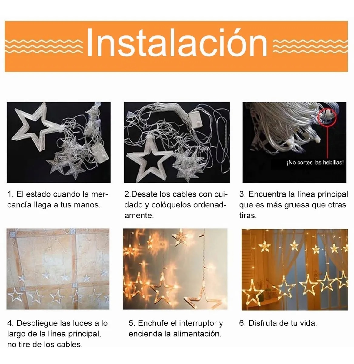 Cortinas Serie Luces 12 Estrellas Decorativas 8 Modos