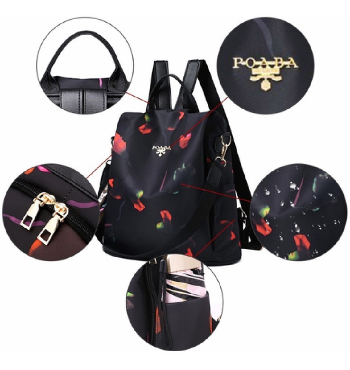 Mochila Impermeable con colgante y Cartera Negra 