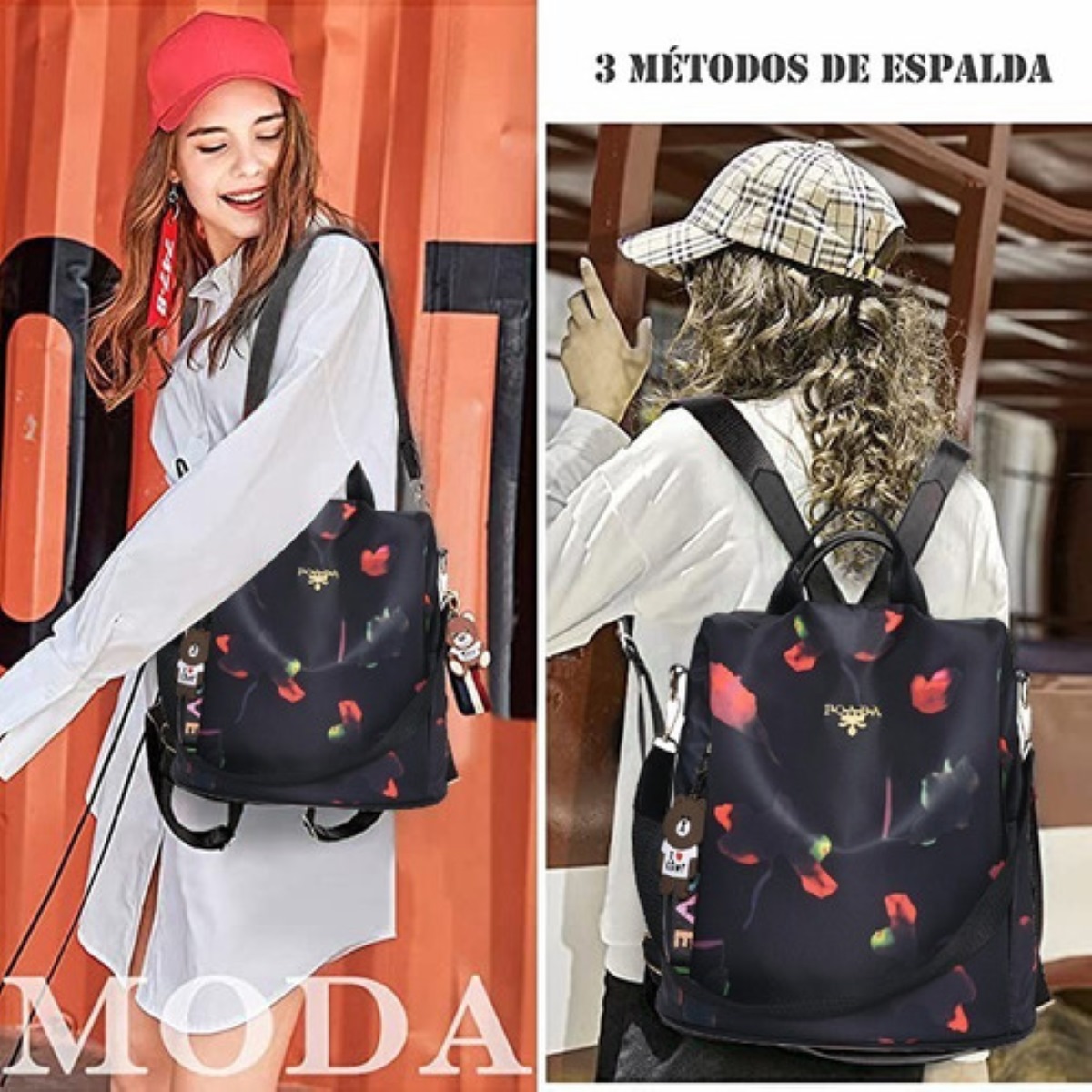 Mochila Impermeable con colgante y Cartera Negra 