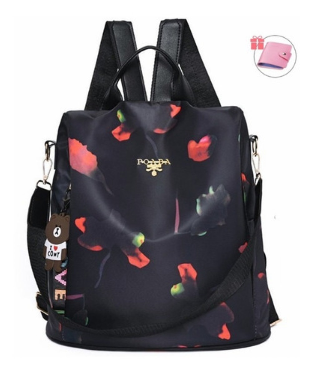 Mochila Impermeable con colgante y Cartera Negra 