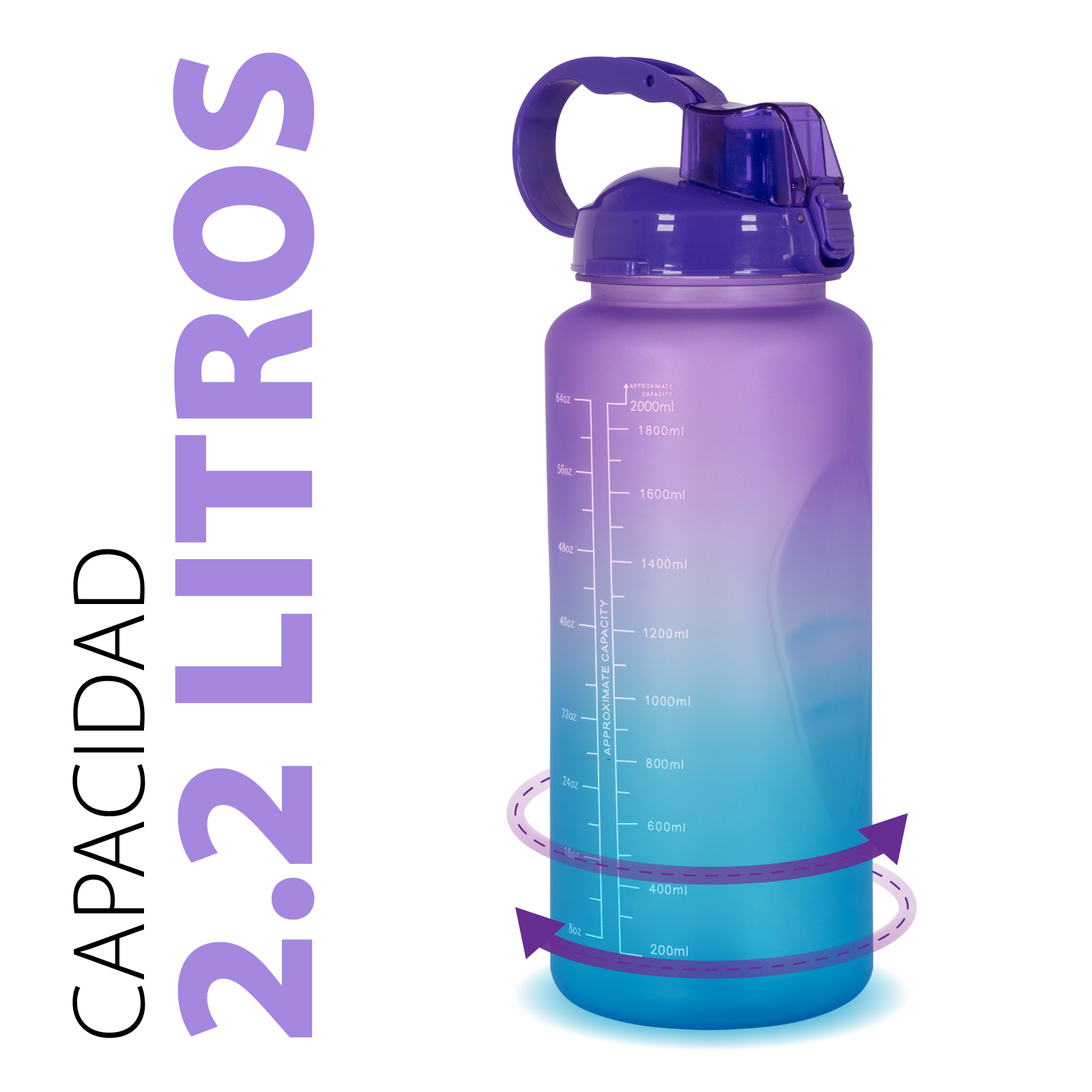 Botella De Agua Motivacional Con Marcador Capacidad 2.2 Litros Onof