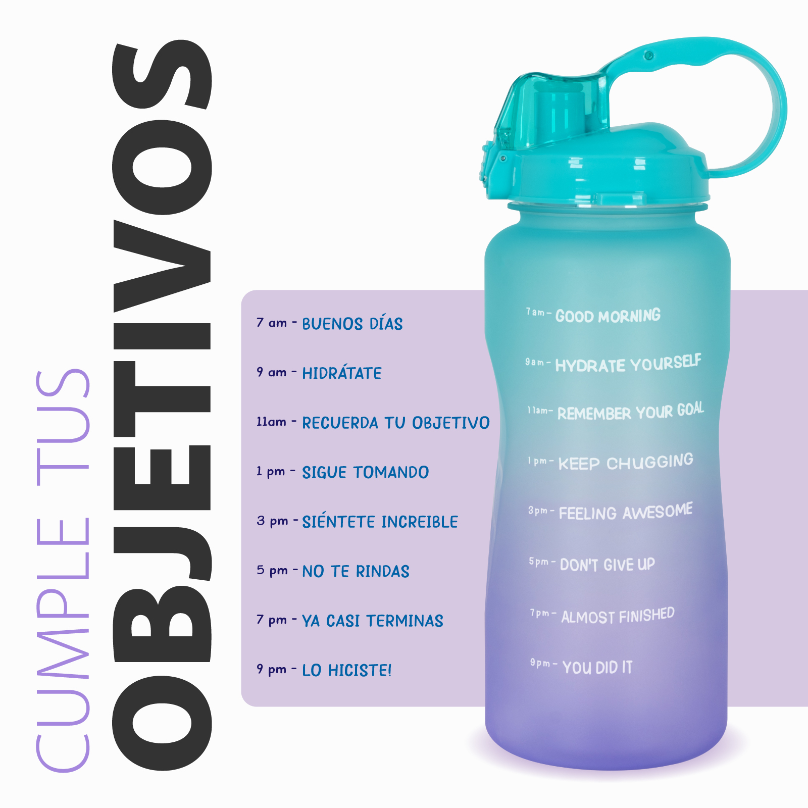 Botella De Agua Motivacional Con Marcador Capacidad 2.2 Litros Onof