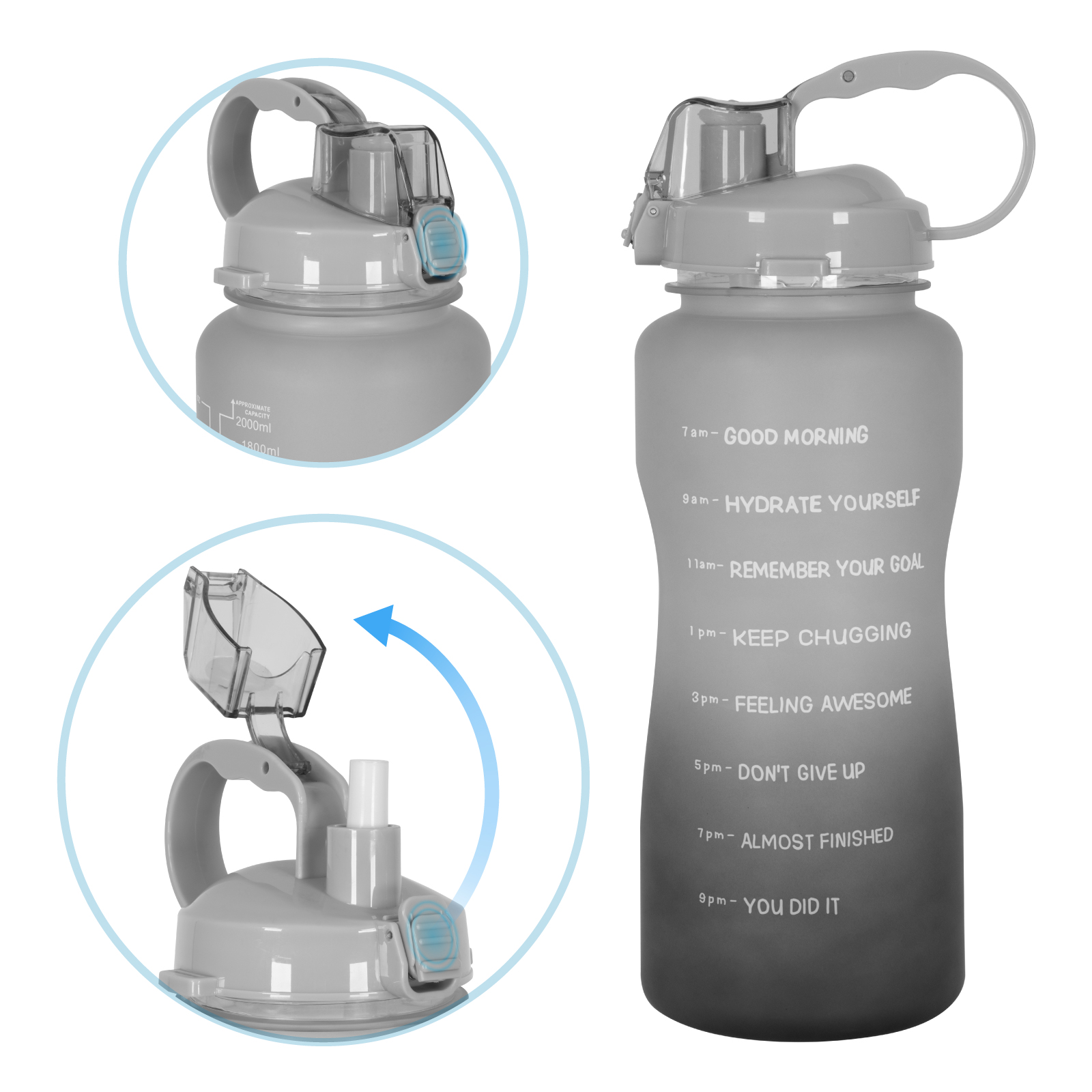 Botella De Agua Motivacional Con Marcador Capacidad 2.2 Litros Onof