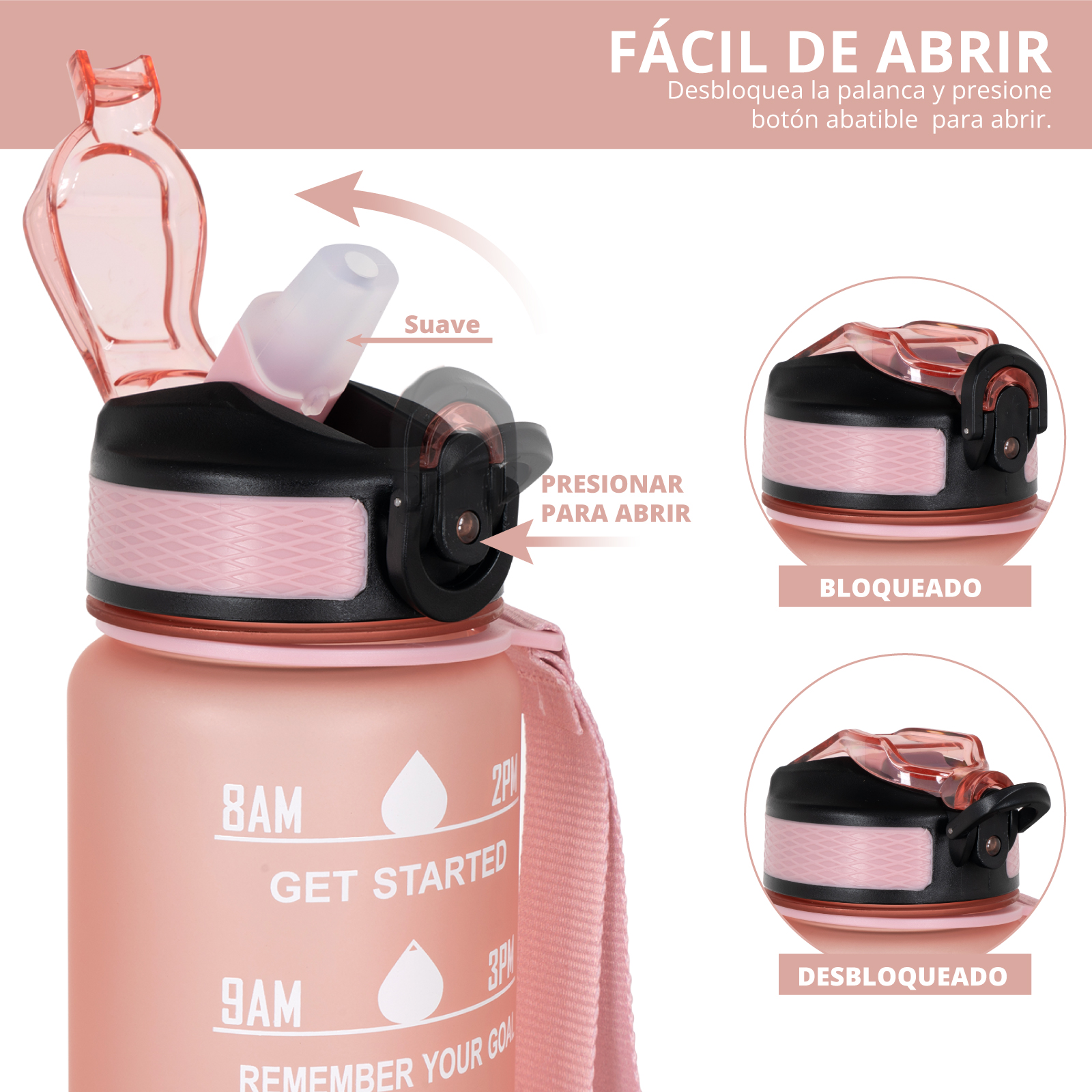 Botella De Agua Motivacional Con Marcador  De Tiempo Capacidad 1 Litro Onof