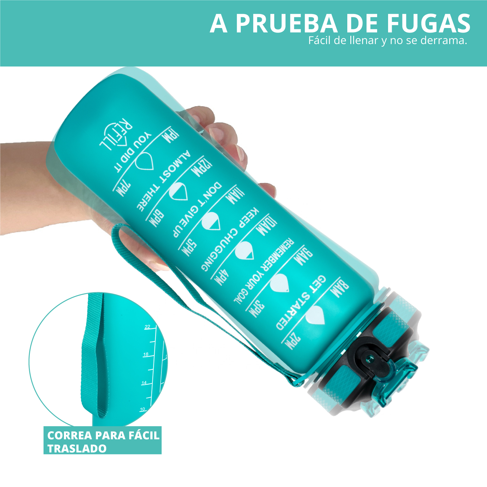 Botella De Agua Motivacional Con Marcador  De Tiempo Capacidad 1 Litro Onof