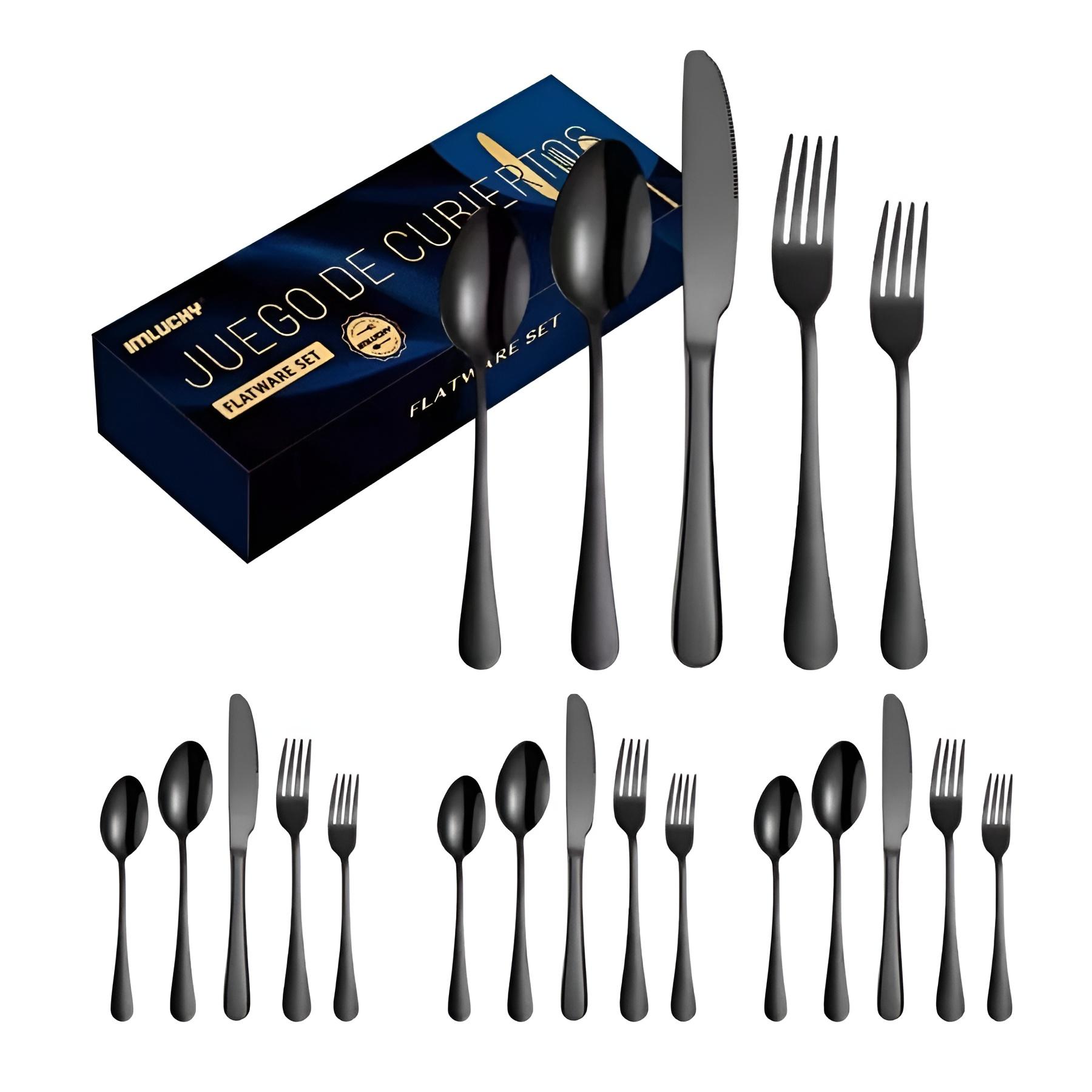 Juego De Cubierto, Acero Inoxidable 20 Piezas Negro