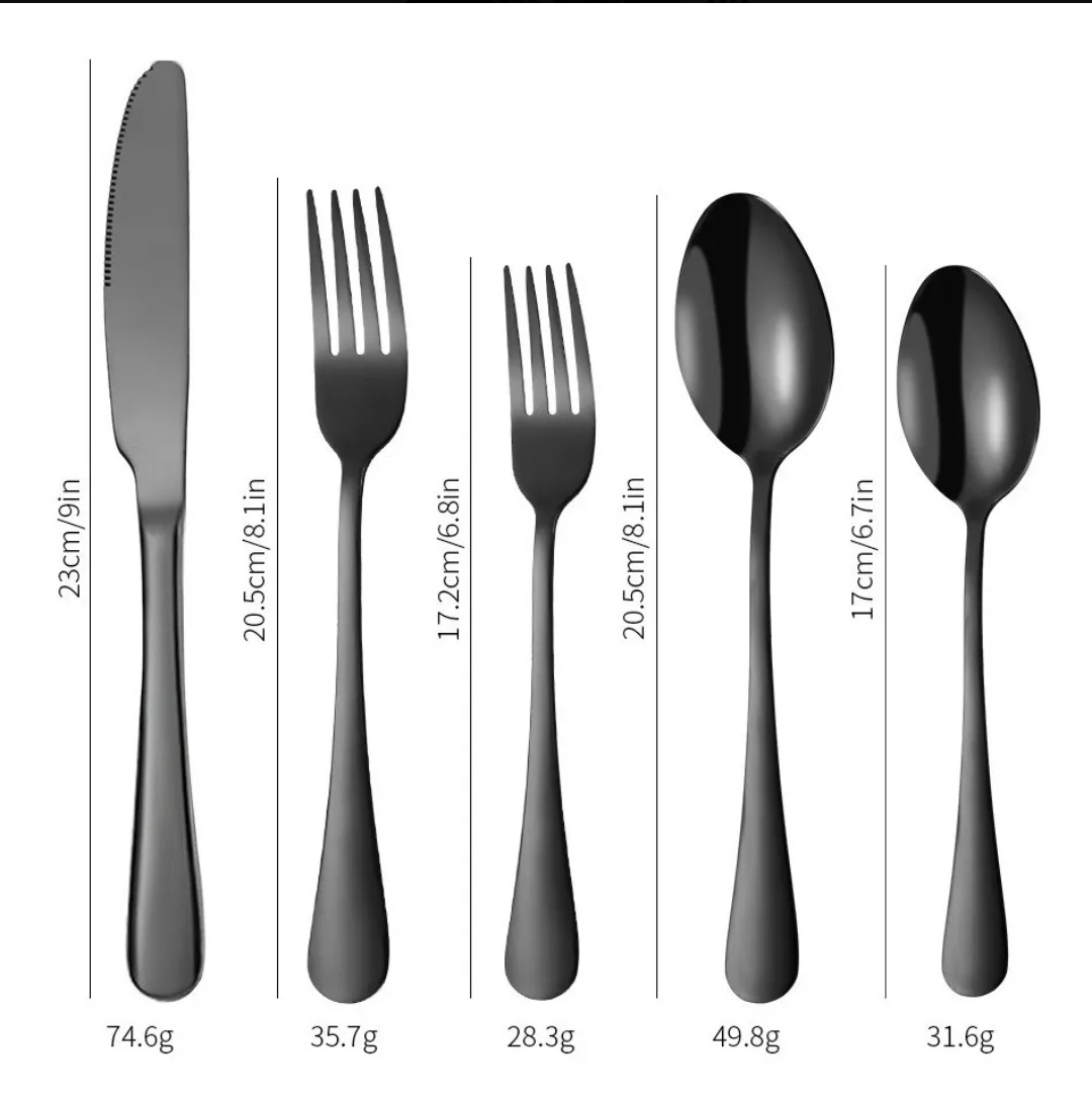 Juego De Cubierto, Acero Inoxidable 20 Piezas Negro