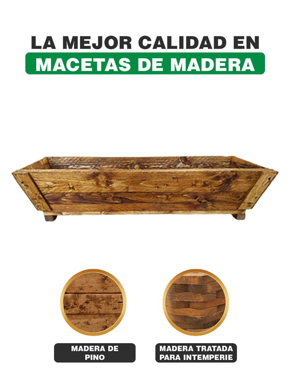 Maceta De Madera Tipo Jardinera De 70 Cm De Largo