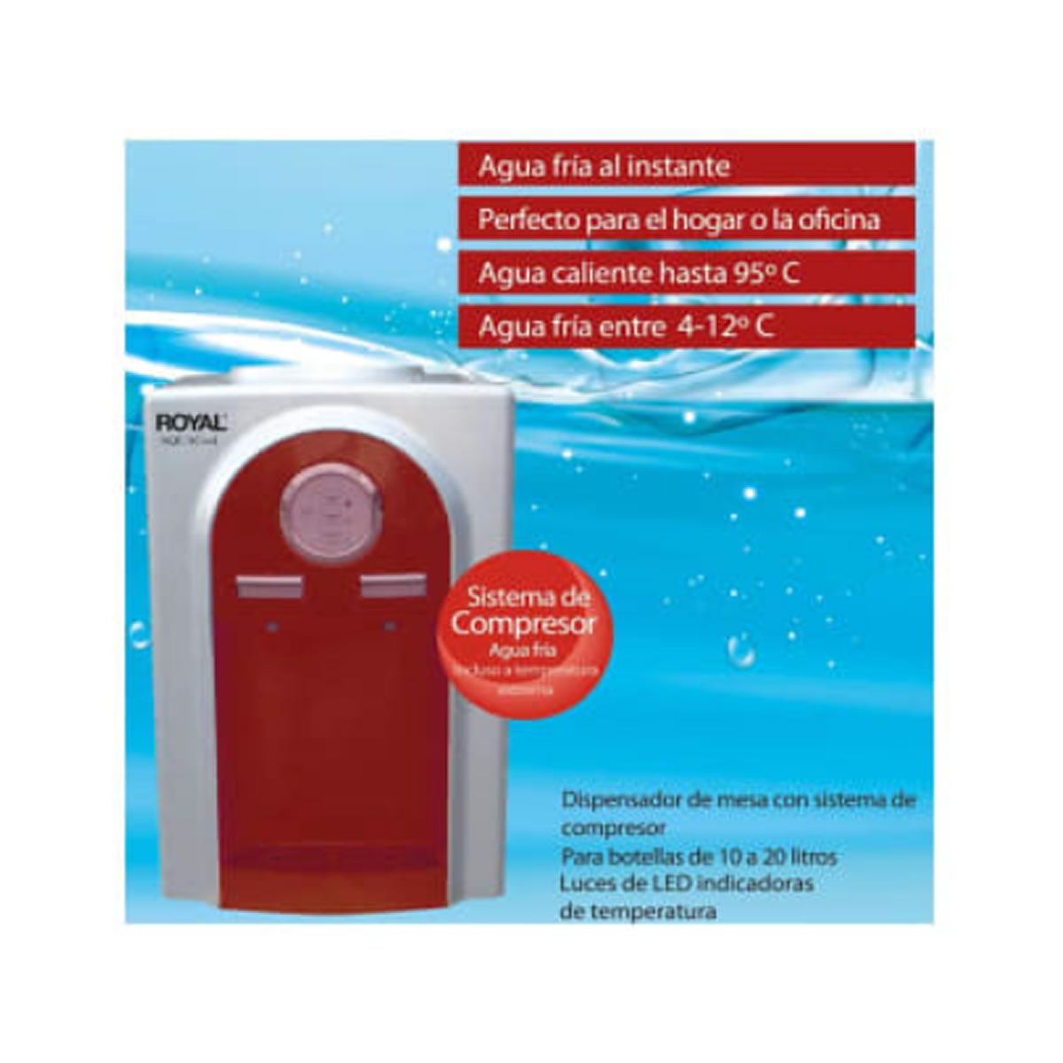 Dispensador de Agua Fría y Caliente Royal Aqua Cool 52155W-M