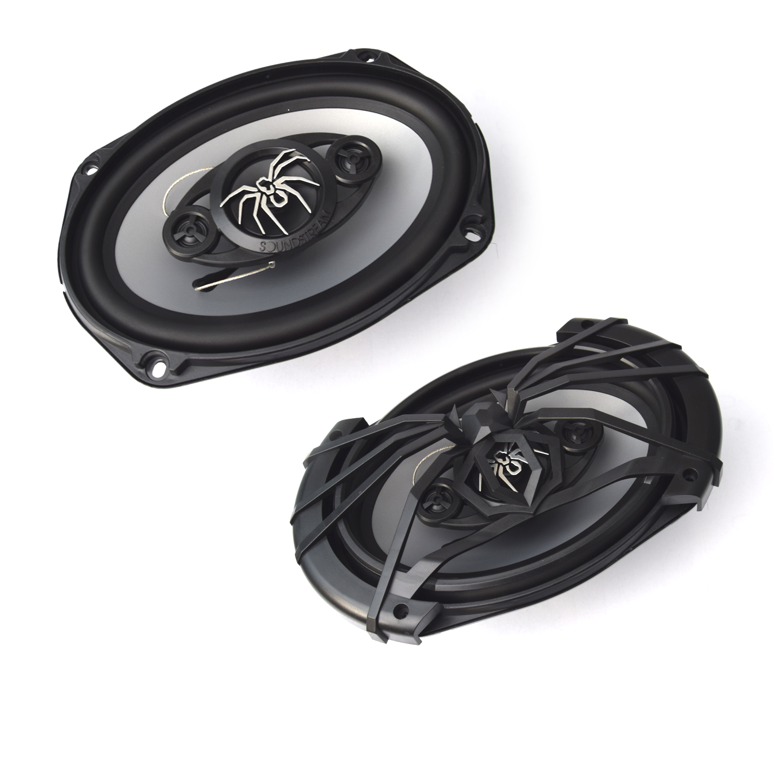 Bocinas Para Carro 6x9 Cono De Plata Y Led Azul Soundstream