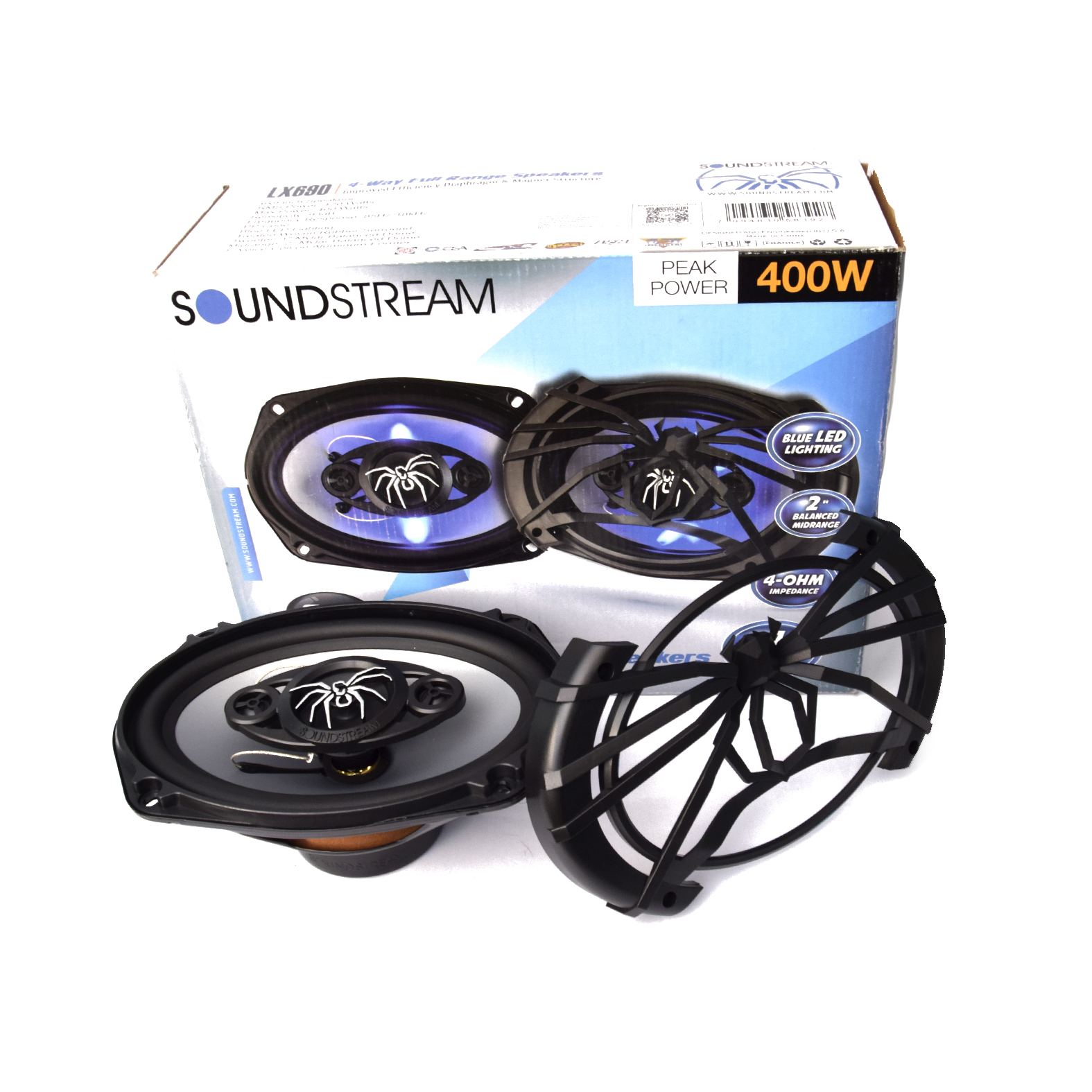 Bocinas Para Carro 6x9 Cono De Plata Y Led Azul Soundstream