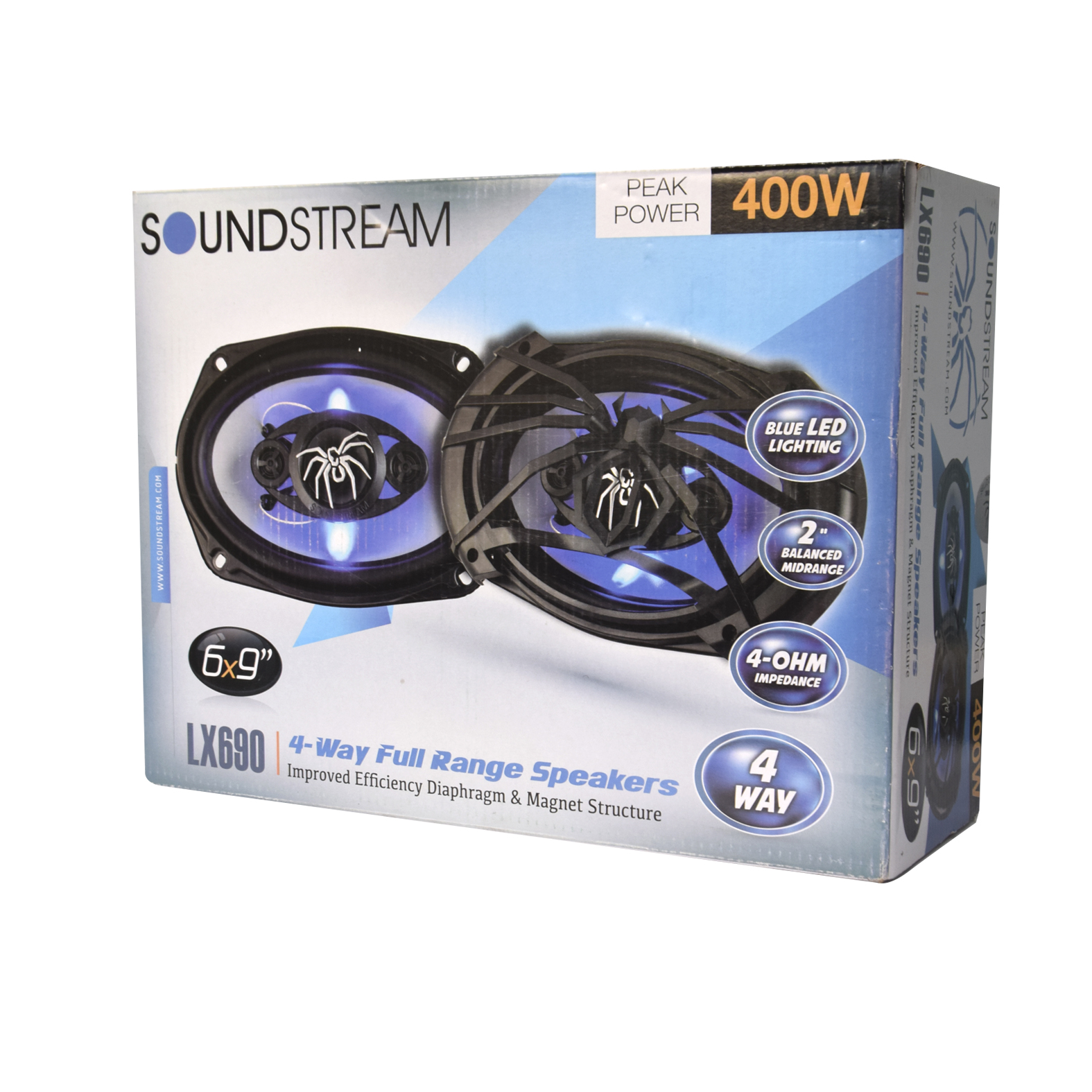 Bocinas Para Carro 6x9 Cono De Plata Y Led Azul Soundstream