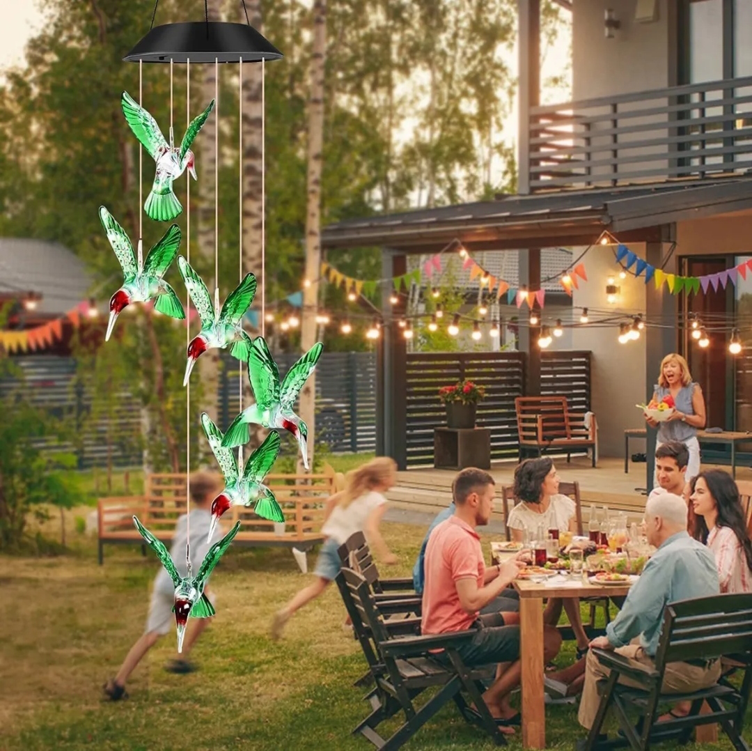 Colibríes Carillón Viento Solar Lámpara Led Exterior