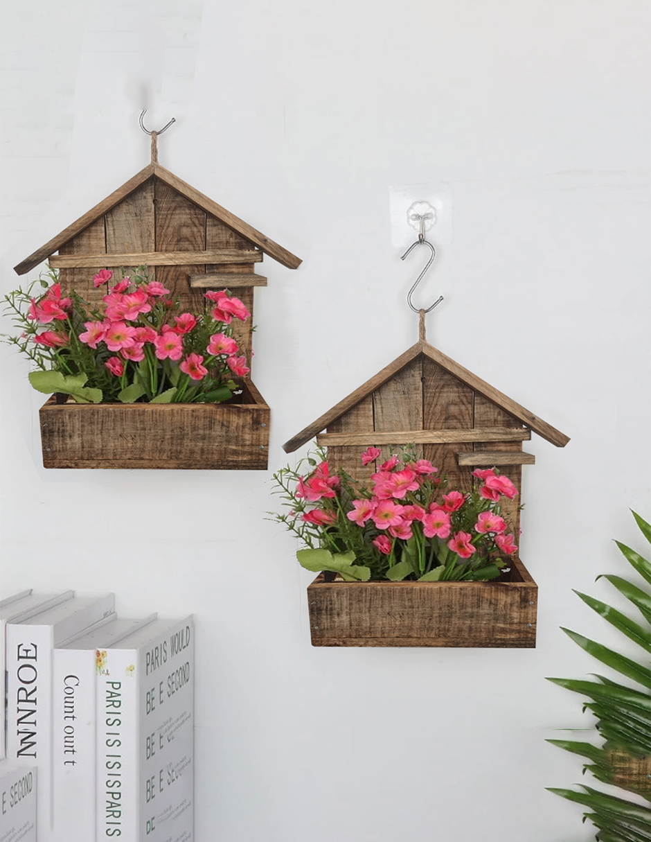 Maceta De Madera Tipo Casa Colgante