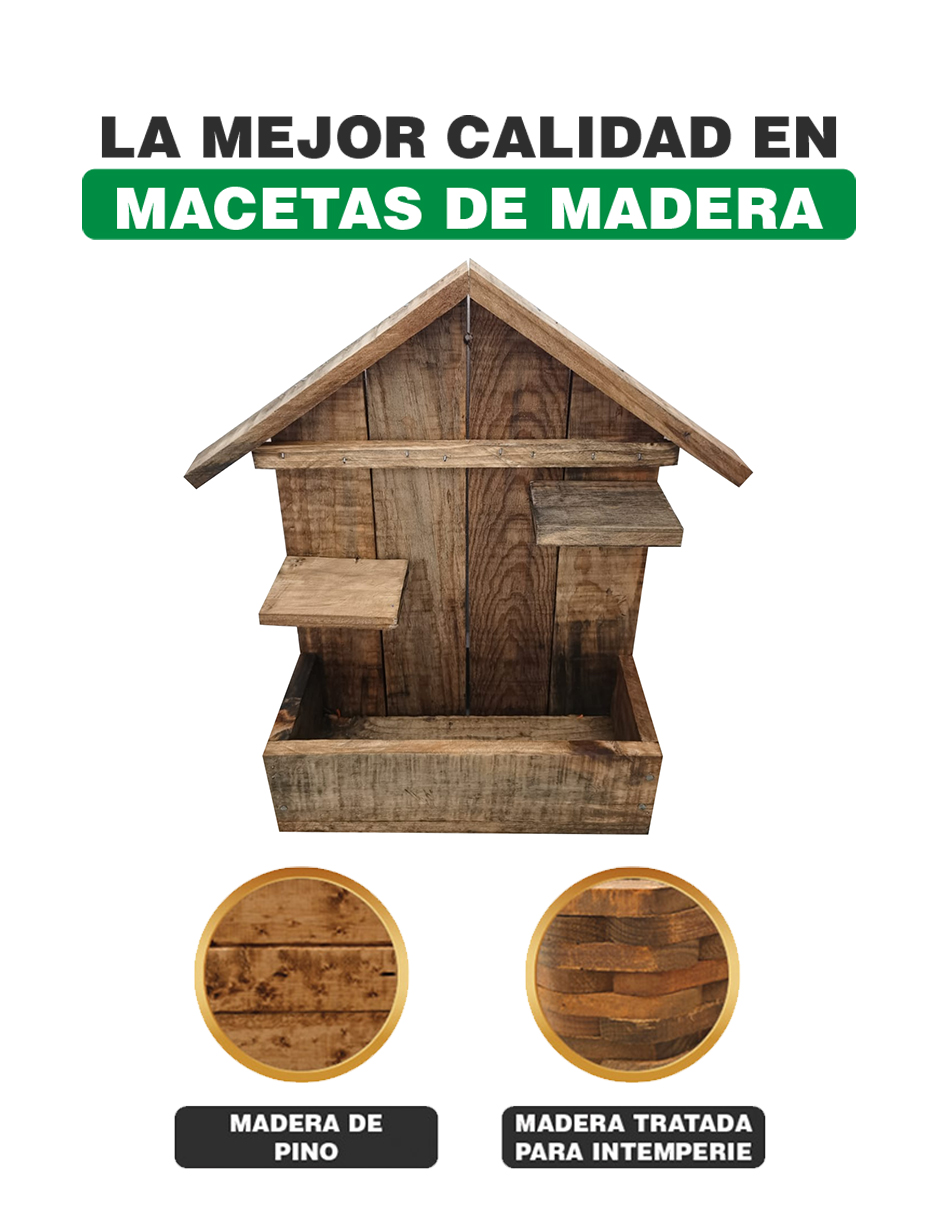 Maceta De Madera Tipo Casa Colgante