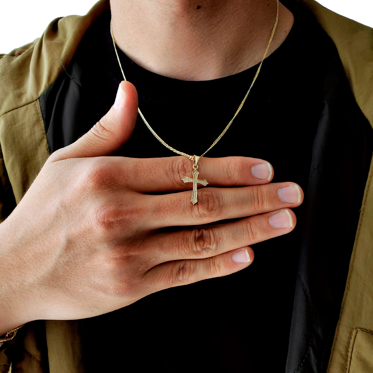 Dije de cruz gótica con piedra zirconia blanca, incluye certificado de la joyería 