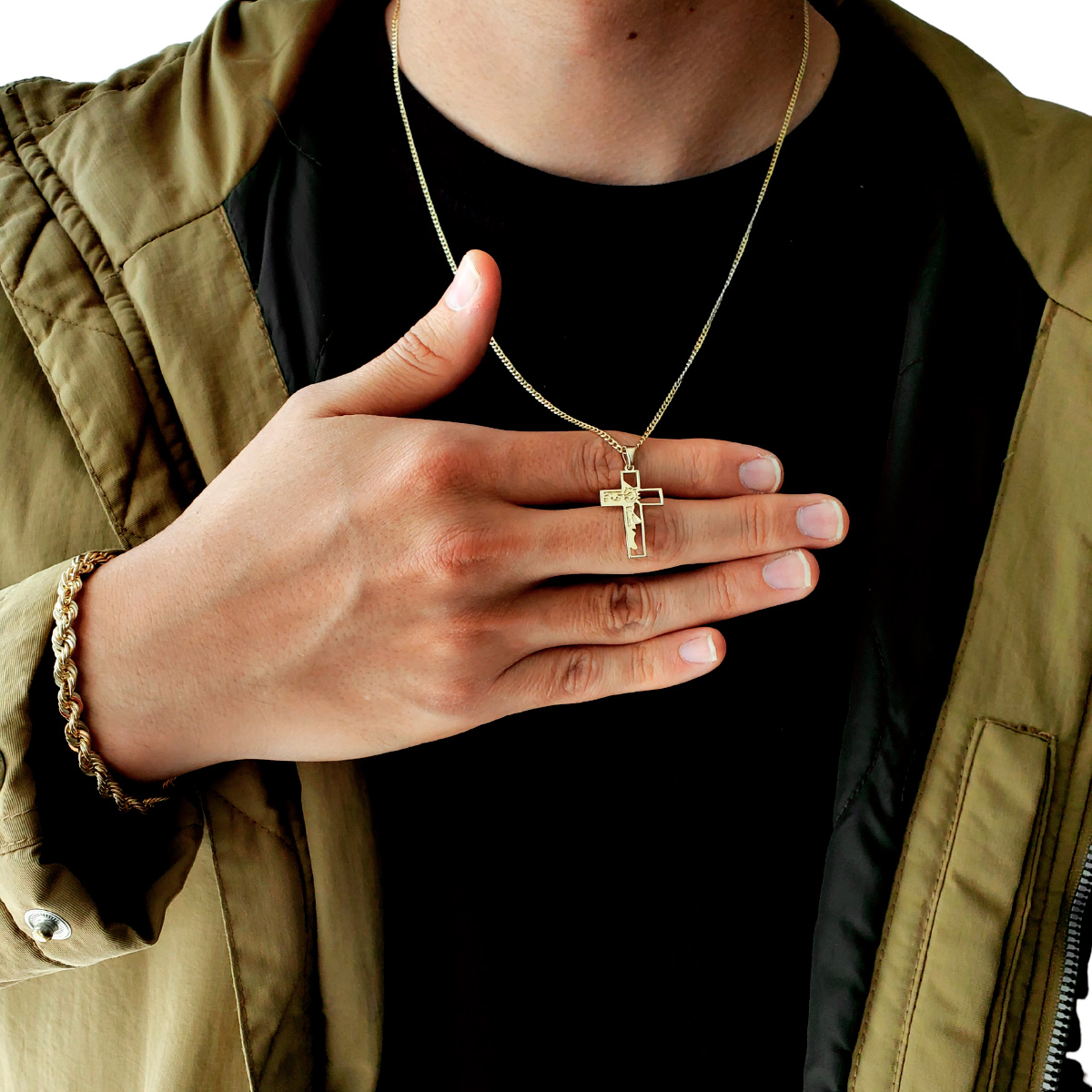 Dije cruz de oro 10k , unisex de rostro de Cristo. Incluye certificado de la joyería 