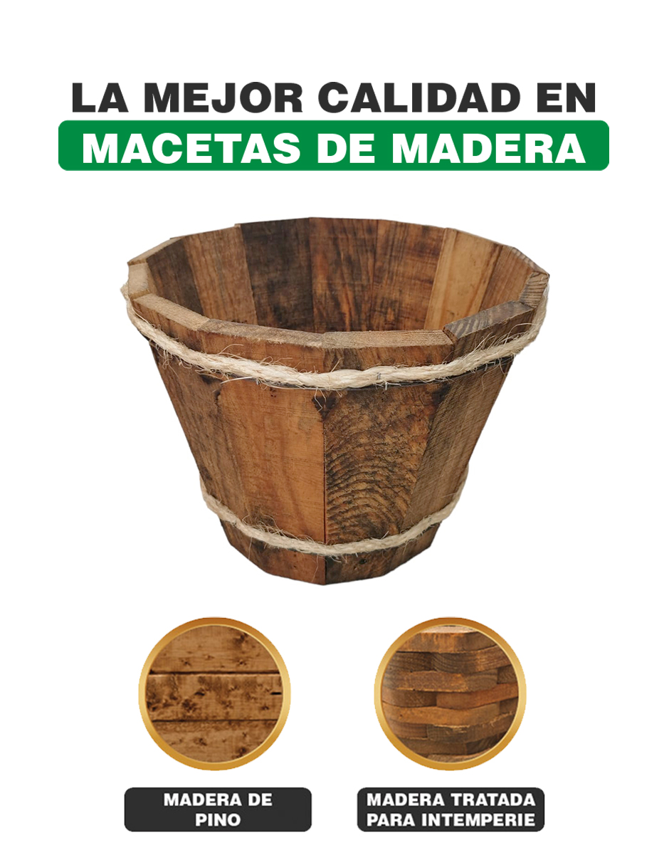 Maceta De Madera Tipo Cubeta
