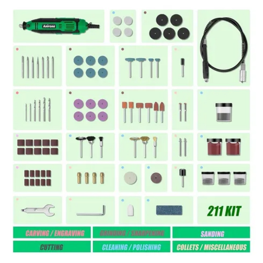 Mini Taladro Mototool Anirona Con 211 Piezas Tipo Dremel