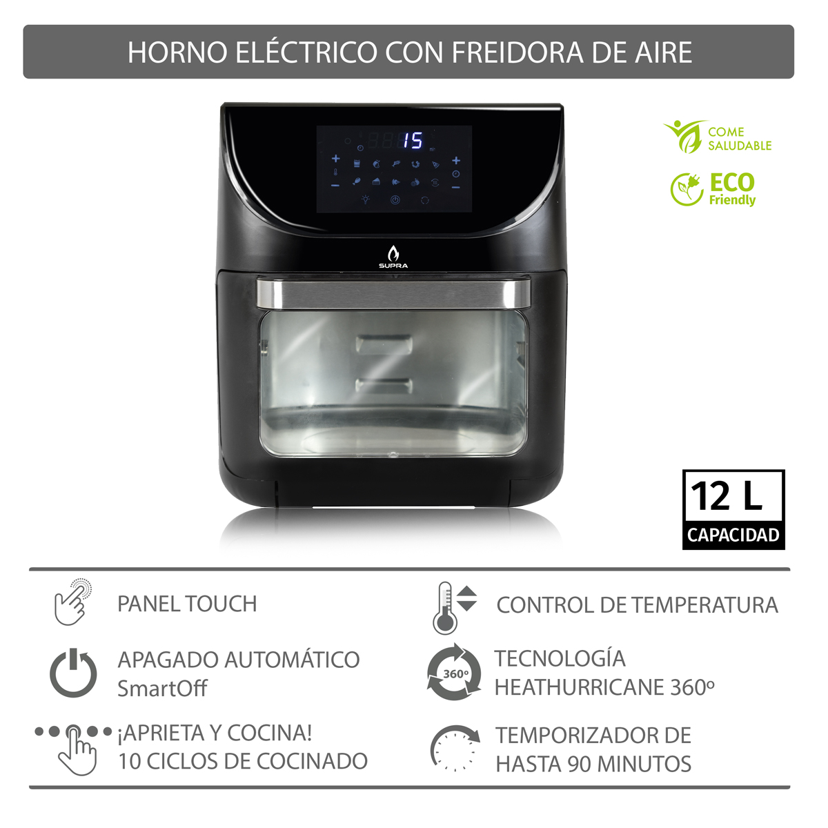Horno Eléctrico Multifuncional Supra Con Freidora De Aire 12 Lt
