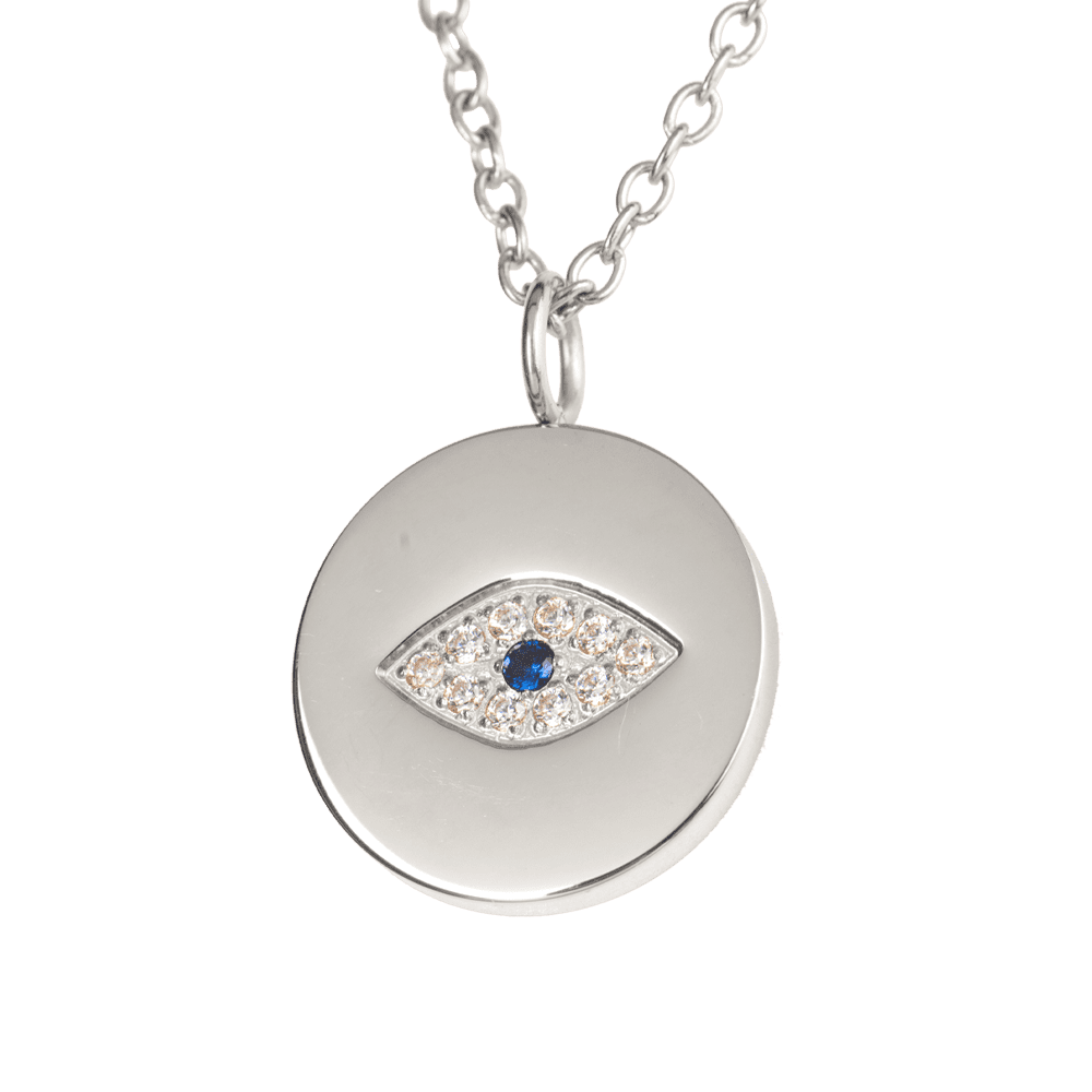 LuckyLy Collar para Mujer con Dije de Ojo Turco Protector , Cadena de Acero Inoxidable Mujer Color Plata y Zirconia Cúbica - Modelo Fara