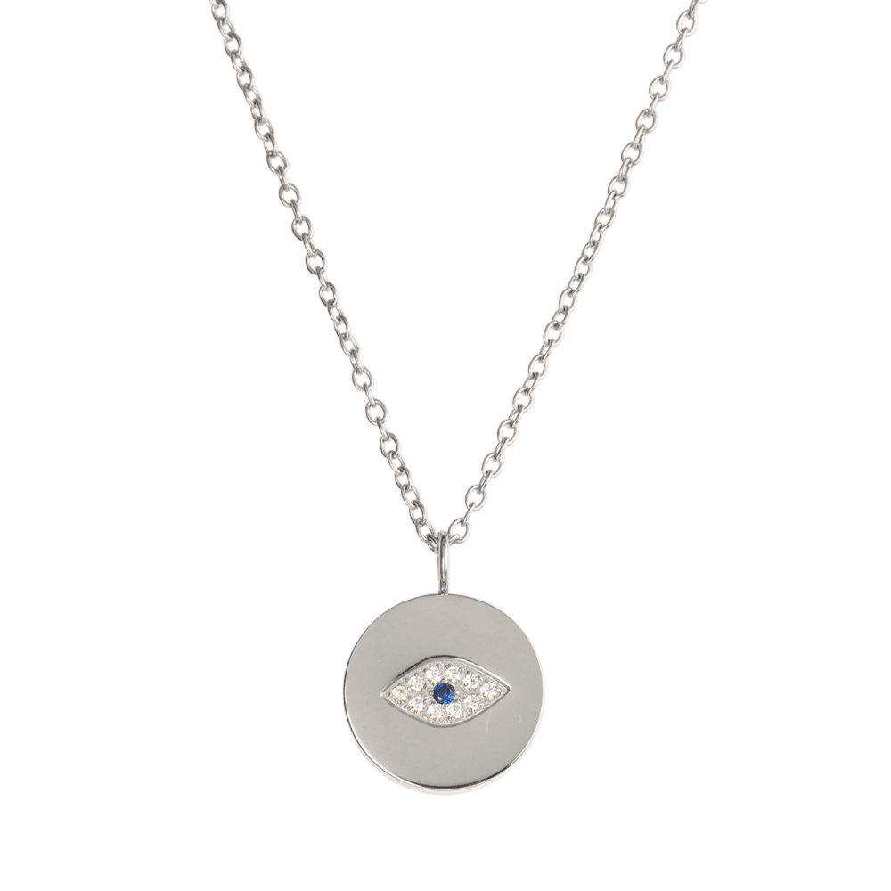 LuckyLy Collar para Mujer con Dije de Ojo Turco Protector , Cadena de Acero Inoxidable Mujer Color Plata y Zirconia Cúbica - Modelo Fara