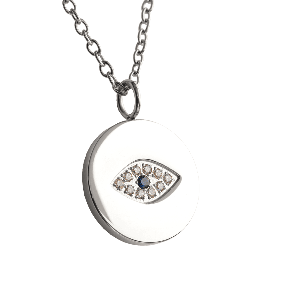 LuckyLy Collar para Mujer con Dije de Ojo Turco Protector , Cadena de Acero Inoxidable Mujer Color Plata y Zirconia Cúbica - Modelo Fara