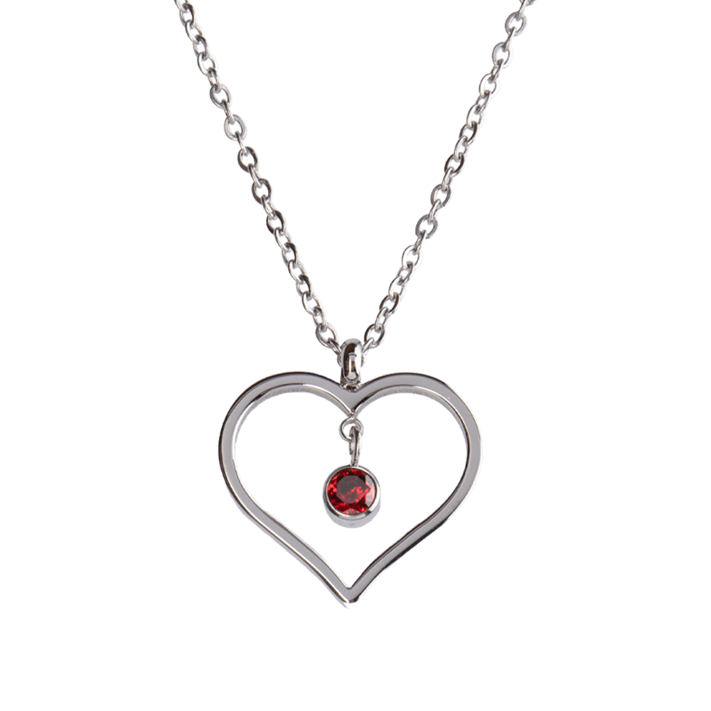 LuckyLy Collar Corazón Mujer con Piedra de Nacimiento Enero , Cadena de Acero Inoxidable Color Plata y Cristal Rojo Vino - Modelo Liv