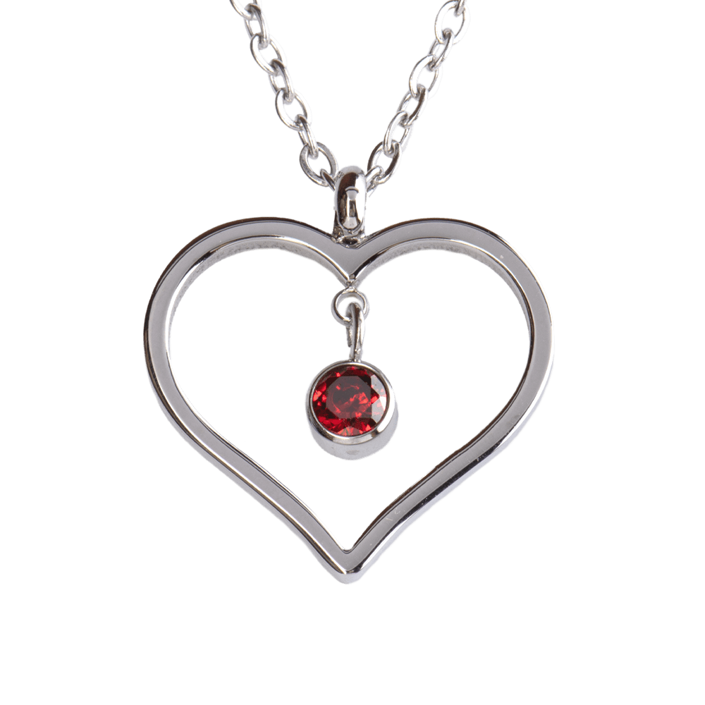 LuckyLy Collar Corazón Mujer con Piedra de Nacimiento Enero , Cadena de Acero Inoxidable Color Plata y Cristal Rojo Vino - Modelo Liv