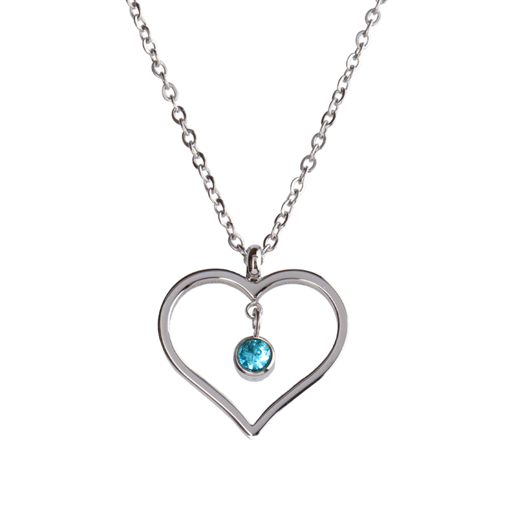 LuckyLy Collar Corazón Mujer con Piedra de Nacimiento Marzo , Cadena de Acero Inoxidable Color Plata y Cristal Azul Celeste - Modelo Liv