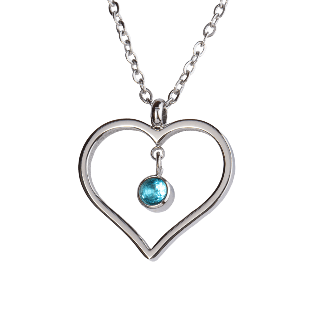 LuckyLy Collar Corazón Mujer con Piedra de Nacimiento Marzo , Cadena de Acero Inoxidable Color Plata y Cristal Azul Celeste - Modelo Liv