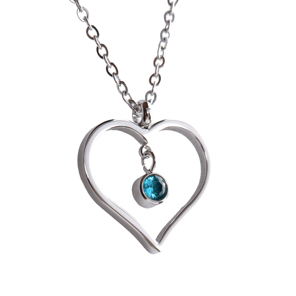 LuckyLy Collar Corazón Mujer con Piedra de Nacimiento Marzo , Cadena de Acero Inoxidable Color Plata y Cristal Azul Celeste - Modelo Liv
