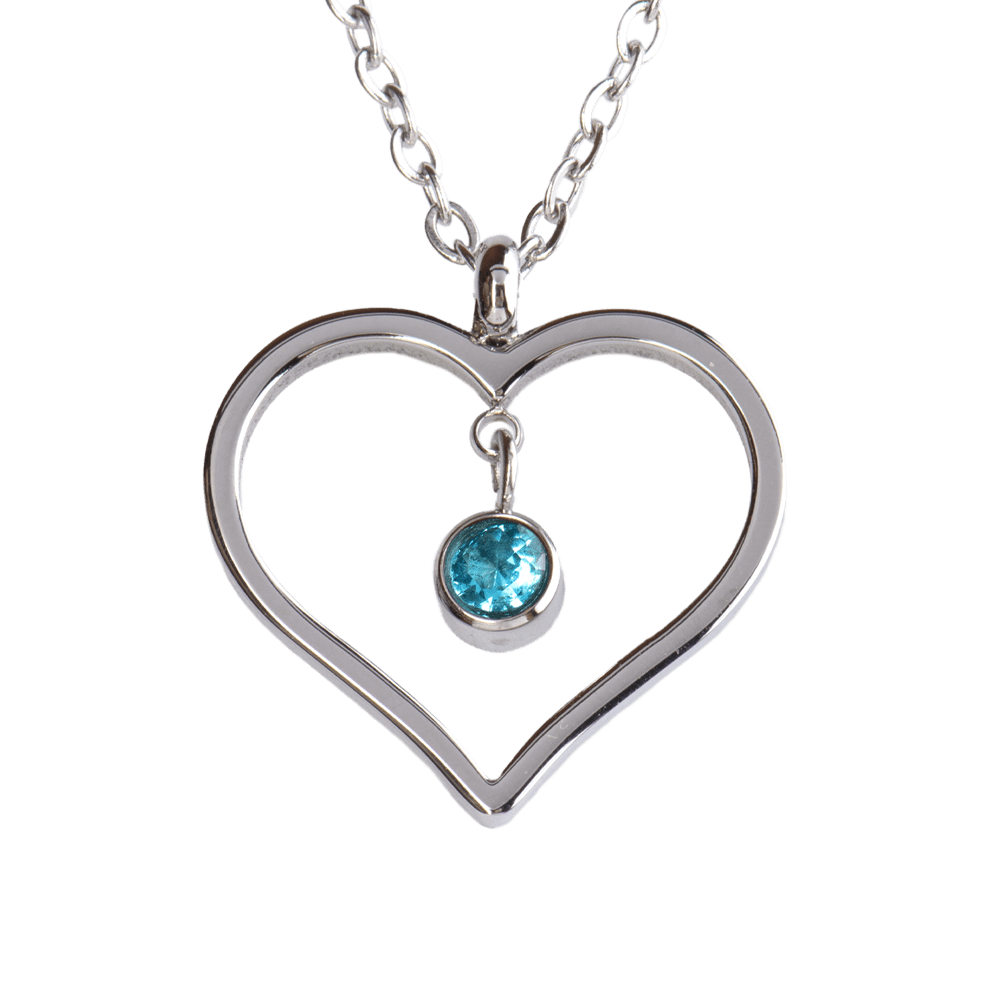 LuckyLy Collar Corazón Mujer con Piedra de Nacimiento Marzo , Cadena de Acero Inoxidable Color Plata y Cristal Azul Celeste - Modelo Liv
