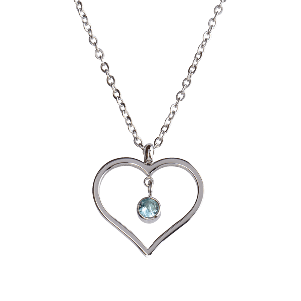 LuckyLy Collar Corazón Mujer con Piedra de Nacimiento Diciembre , Cadena de Acero Inoxidable Color Plata y Cristal Azul Cielo - Modelo Liv
