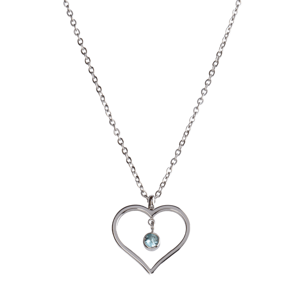 LuckyLy Collar Corazón Mujer con Piedra de Nacimiento Diciembre , Cadena de Acero Inoxidable Color Plata y Cristal Azul Cielo - Modelo Liv
