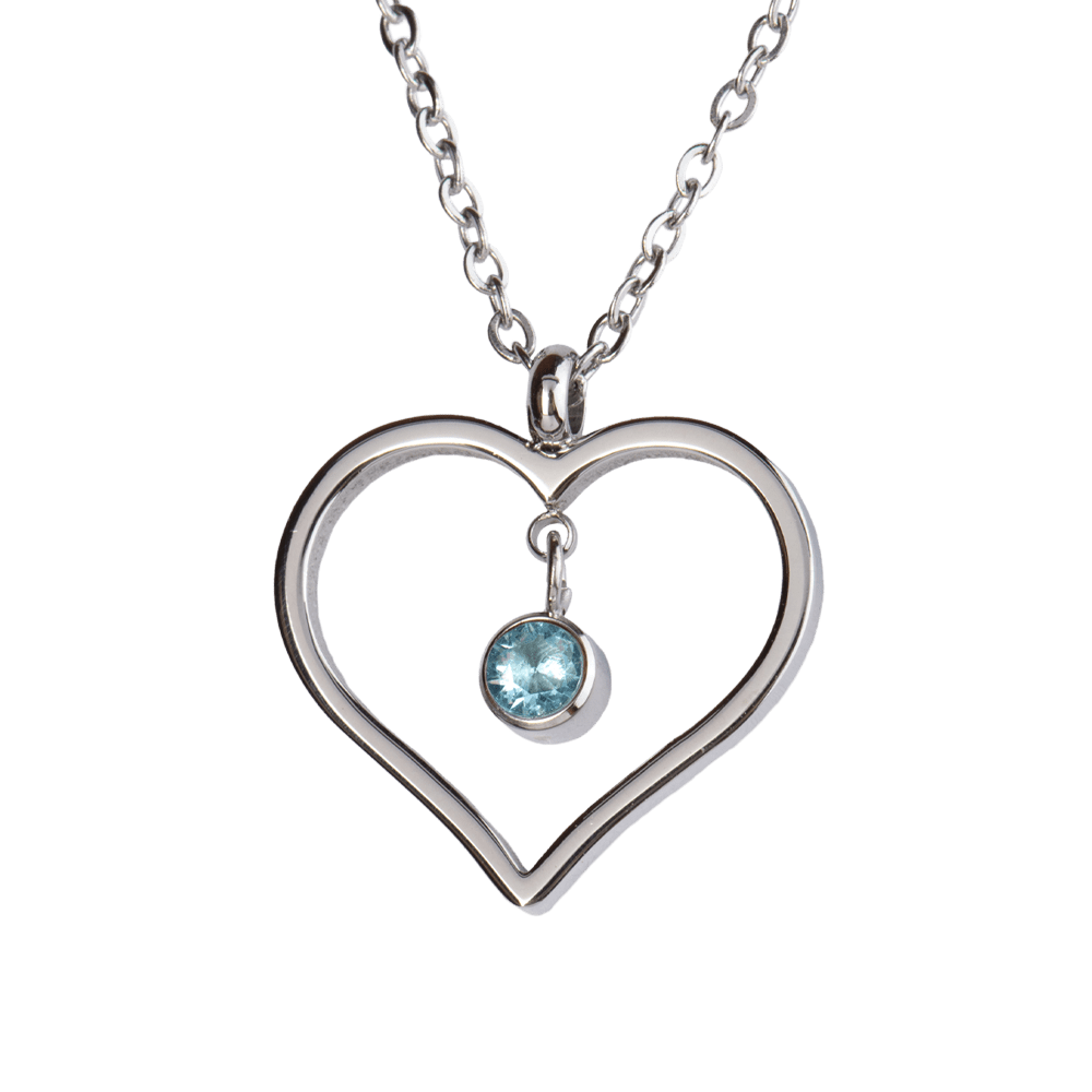 LuckyLy Collar Corazón Mujer con Piedra de Nacimiento Diciembre , Cadena de Acero Inoxidable Color Plata y Cristal Azul Cielo - Modelo Liv